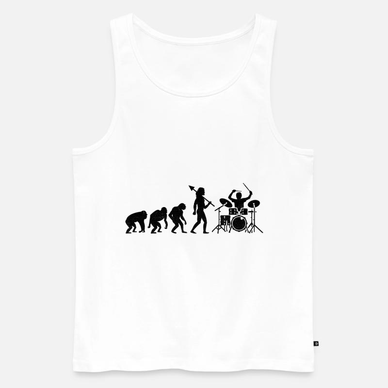 Drummer Evolution Drum Music Lover Drumming Drumme - Débardeur bio Premium Homme - blanc