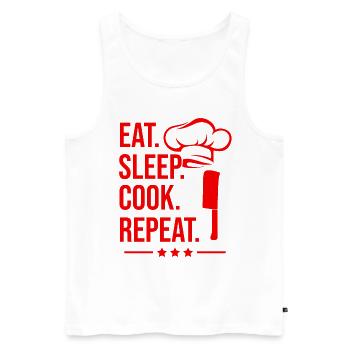 Manger dormir cuisiner répéter - Débardeur bio Premium Homme - blanc - Devant - AI Model Male 178 light (178cm)