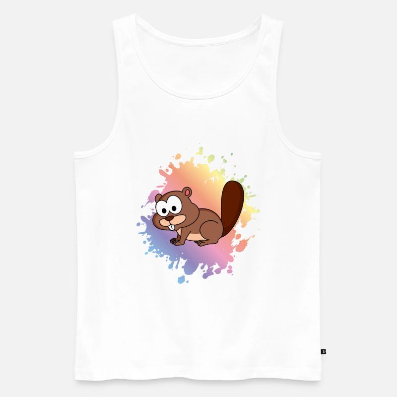 Biber Comic Tier - Männer Premium Bio Tank Top - Weiß