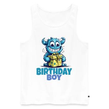 Garçon d’anniversaire, monstre mignon avec cadeau - Débardeur bio Premium Homme - blanc - Devant - Michal (187cm)