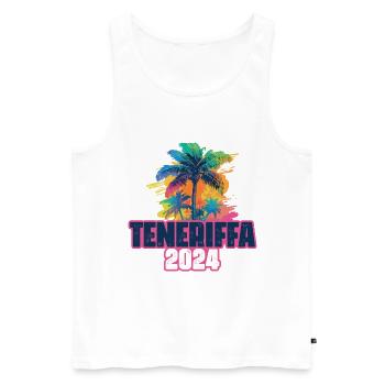 Teneriffa 2024 Urlaub Palmen Klecks - Männer Premium Bio Tank Top - Weiß - Vorne - Michal (187cm)