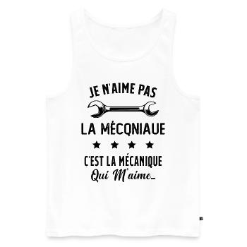 C'est la Mécanique Qui M'aime Cadeau Humour - Débardeur bio Premium Homme - blanc - Devant - AI Model Male 178 light (178cm)