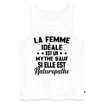 La femme idéale est un mythe sauf naturopathe - Débardeur bio Premium Homme - blanc - Devant - Michal (187cm)