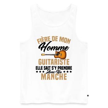 Fier de ma femme guitariste manche - Débardeur bio Premium Homme - blanc - Devant - Michal (187cm)