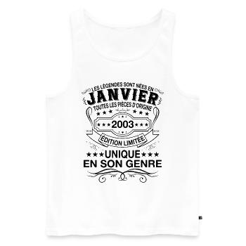 Les légendes sont nées en janvier 2003 cadeau - Débardeur bio Premium Homme - blanc - Devant - Michal (187cm)