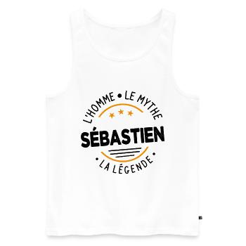 Sébastien L'Homme LeMythe La Légende Cadeau Humour - Débardeur bio Premium Homme - blanc - Devant - Michal (187cm)
