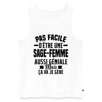 sage-femme et géniale mais ça va je gère - Débardeur bio Premium Homme - blanc - Devant - Michal (187cm)