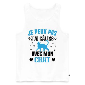 je peux pas j'ai câlins avec mon chat Cadeau - Débardeur bio Premium Homme - blanc - Devant - AI Model Male 178 light (178cm)