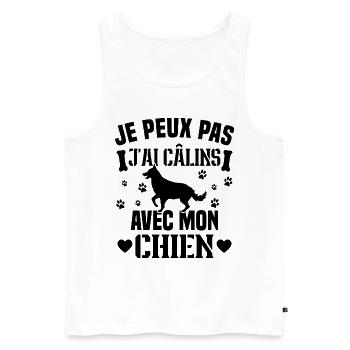 je peux pas j'ai câlins avec mon chien humour - Débardeur bio Premium Homme - blanc - Devant - AI Model Male 178 light (178cm)