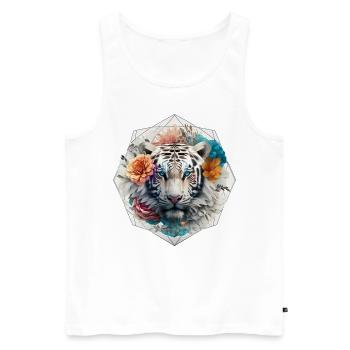Tiger Blumen Mandala Kunst Geschenk Tier Motiv - Männer Premium Bio Tank Top - Weiß - Vorne - Michal (187cm)