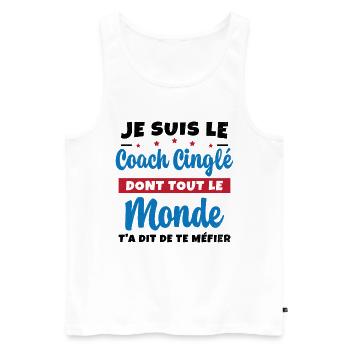 Coach Cinglé Humour Coaching Sportif Cadeau - Débardeur bio Premium Homme - blanc - Devant - AI Model Male 178 light (178cm)