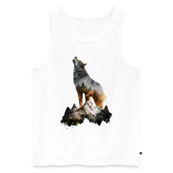 Wolf Berge Natur Wald Tier Tiermotiv Geschenkidee - Männer Premium Bio Tank Top - Weiß - Vorne - Michal (187cm)