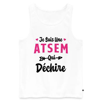 Je suis une ATSEM qui déchire Idée Cadeau Atsem - Débardeur bio Premium Homme - blanc - Devant - Michal (187cm)