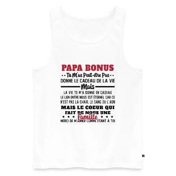 Papa Bonus Cadeau Humour Fête des pères - Débardeur bio Premium Homme - blanc - Devant - Michal (187cm)
