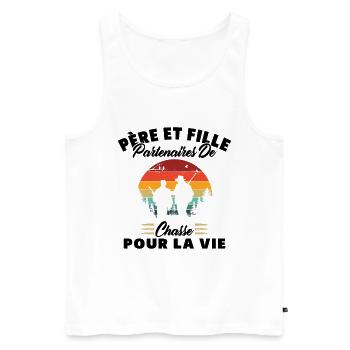 Père Et Fille Partenaires De Chasse Humour Cadeau - Débardeur bio Premium Homme - blanc - Devant - Michal (187cm)