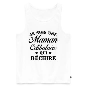 Femme Maman célibataire qui déchire - Débardeur bio Premium Homme - blanc - Devant - Michal (187cm)