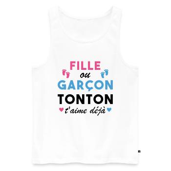 Fille ou Garçon Annonce Bébé Tonton T'aime Déjà - Débardeur bio Premium Homme - blanc - Devant - Michal (187cm)