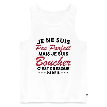 Je Ne Suis Pas Parfaite Mais Je Suis Boucher - Débardeur bio Premium Homme - blanc - Devant - Michal (187cm)