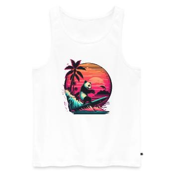 Synthwave surfing Panda Sunset - Männer Premium Bio Tank Top - Weiß - Vorne - Michal (187cm)