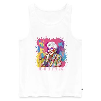 Bunt, Graffiti, illustration, Iris Apfel - Männer Premium Bio Tank Top - Weiß - Vorne - Michal (187cm)