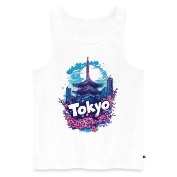 Tokio Japan Pagode Stadt Skyline Sonne Blumen - Männer Premium Bio Tank Top - Weiß - Vorne - AI Model Male 178 light (178cm)