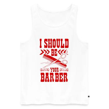 Coiffeur barbier - Débardeur bio Premium Homme - blanc - Devant - Michal (187cm)