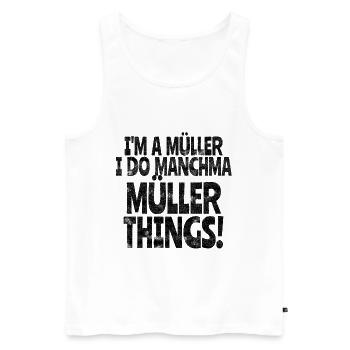 Nachname Müller Name Familienname witzig Geschenk - Männer Premium Bio Tank Top - Weiß - Vorne - AI Model Male 178 light (178cm)