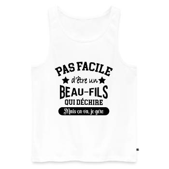 Cadeau beau-fils qui déchire - Débardeur bio Premium Homme - blanc - Devant - AI Model Male 178 light (178cm)