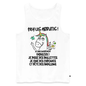 Licorne Paillettes Cadeau Drole Homme Ou Femme - Débardeur bio Premium Homme - blanc - Devant - Michal (187cm)