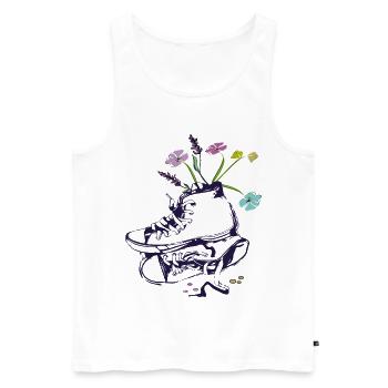 Wanderschuhe mit Blumen,Spazierengehen in Natur - Männer Premium Bio Tank Top - Weiß - Vorne - Michal (187cm)