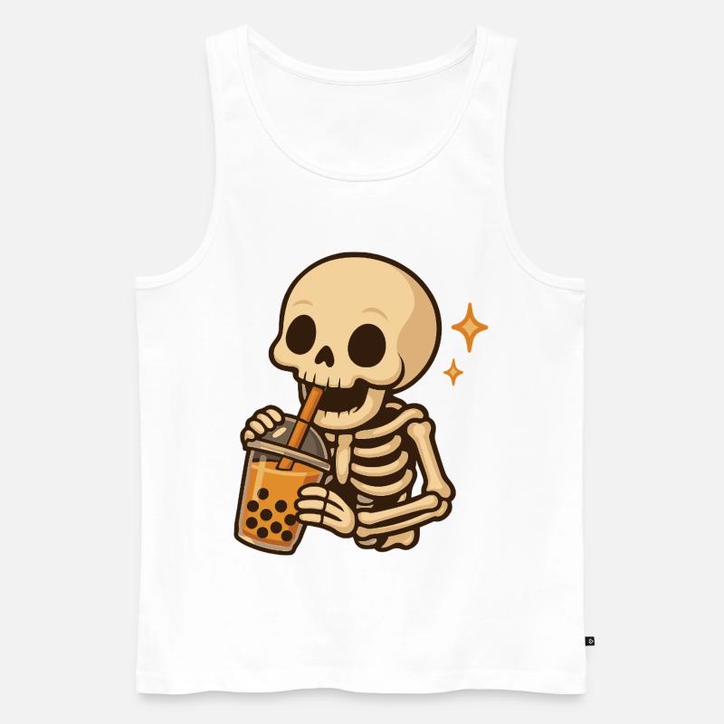 Skelett mit Bubble Tea kawaii Skelett - Männer Premium Bio Tank Top - Weiß