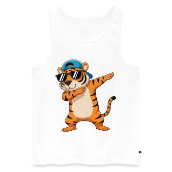 Cool Dabbing Tiger Sunglasses Cartoon Art - Men's Premium Organic Tank Top - white - Front - AI Model Male 178 light (178cm)