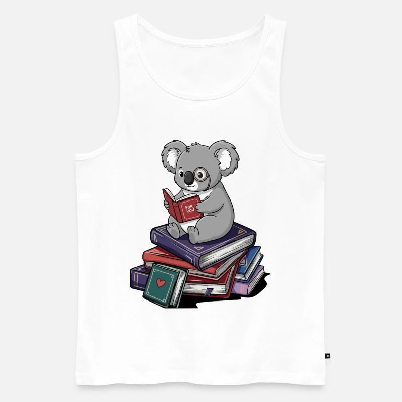 Bücherwurm, Koalabär, Lesebücher Kunst - Männer Premium Bio Tank Top - Weiß