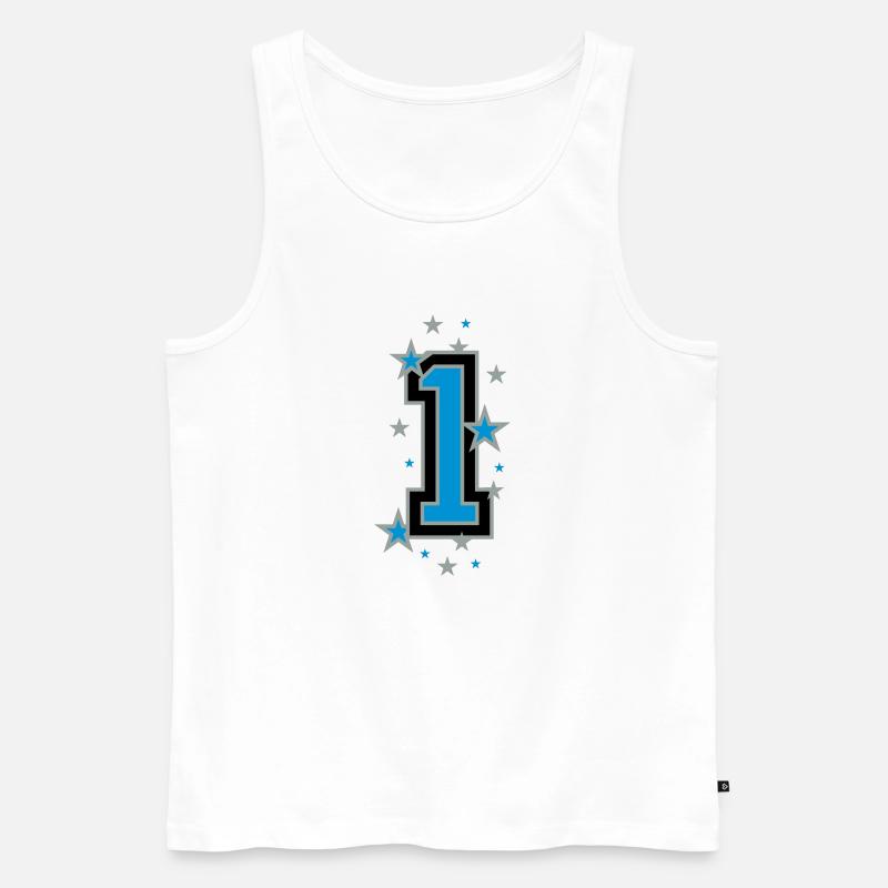 Mit Sterne verzierte Nummer Eins - Männer Premium Bio Tank Top - Weiß
