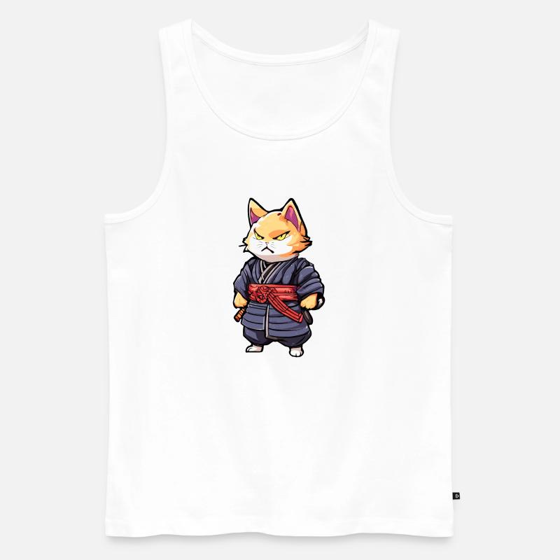 Samurai-Katze #6 - Männer Premium Bio Tank Top - Weiß