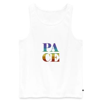 Pace in big colorful letters - Men's Premium Organic Tank Top - white - Front - AI Model Male 178 light (178cm)