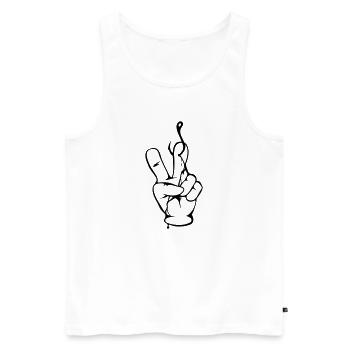 Signe de paix - main du pêcheur - Nokidding-pêche - Débardeur bio Premium Homme - blanc - Devant - Michal (187cm)