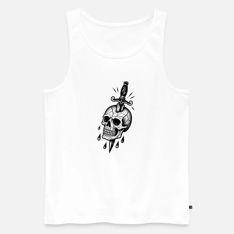 Zerbrochener Schädel mit einem Dolch - Männer Premium Bio Tank Top - Weiß