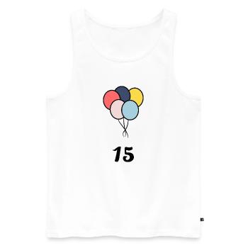 15. 15 YEARS. 15th ANNIVERSARY. 15 YEAR ANNIVERSARY. - Men's Premium Organic Tank Top - white - Front - AI Model Male 178 light (178cm)