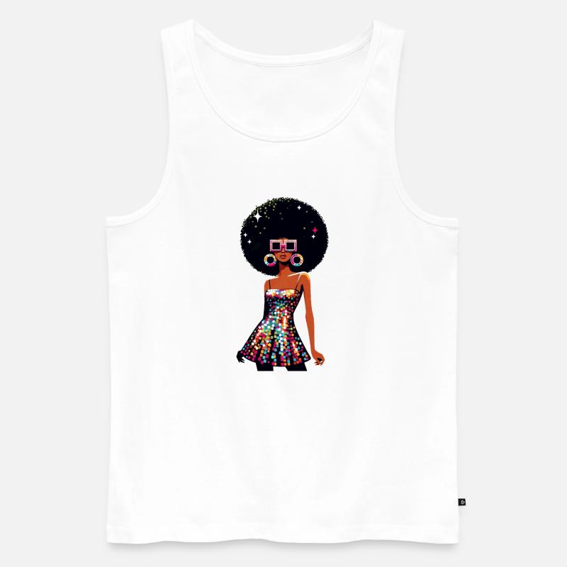 Disco Afro Glam Sequins Design - Débardeur bio Premium Homme - blanc
