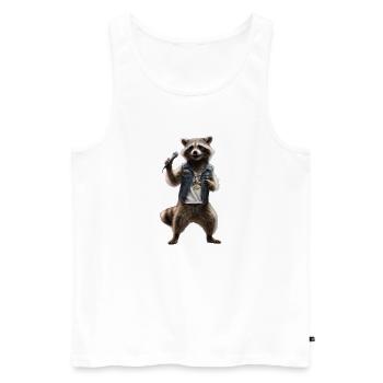 Raccoon Singing Mic - Men's Premium Organic Tank Top - white - Front - Michal (187cm)