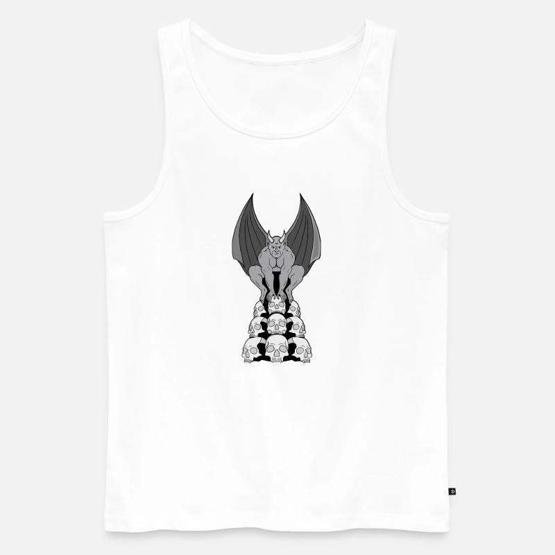 Gargoyle Dämon über Schädeln - Männer Premium Bio Tank Top - Weiß