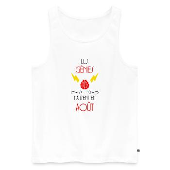Les Génies Naissent en Août Humour Anniversaire - Débardeur bio Premium Homme - blanc - Devant - Michal (187cm)