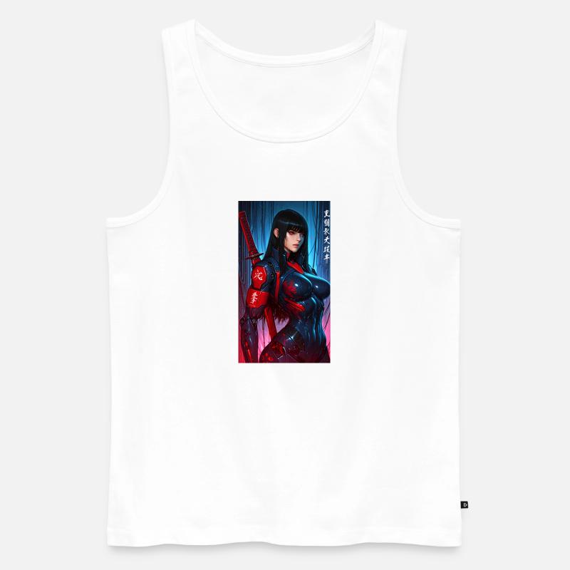 3D Sci-Fi Cyberpunk-Samurai-Kriegerin mit Katana - Männer Premium Bio Tank Top - Weiß