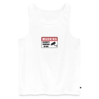 SECURITY CAMERAS IN USE - Men's Premium Organic Tank Top - white - Front - AI Model Male 178 light (178cm)