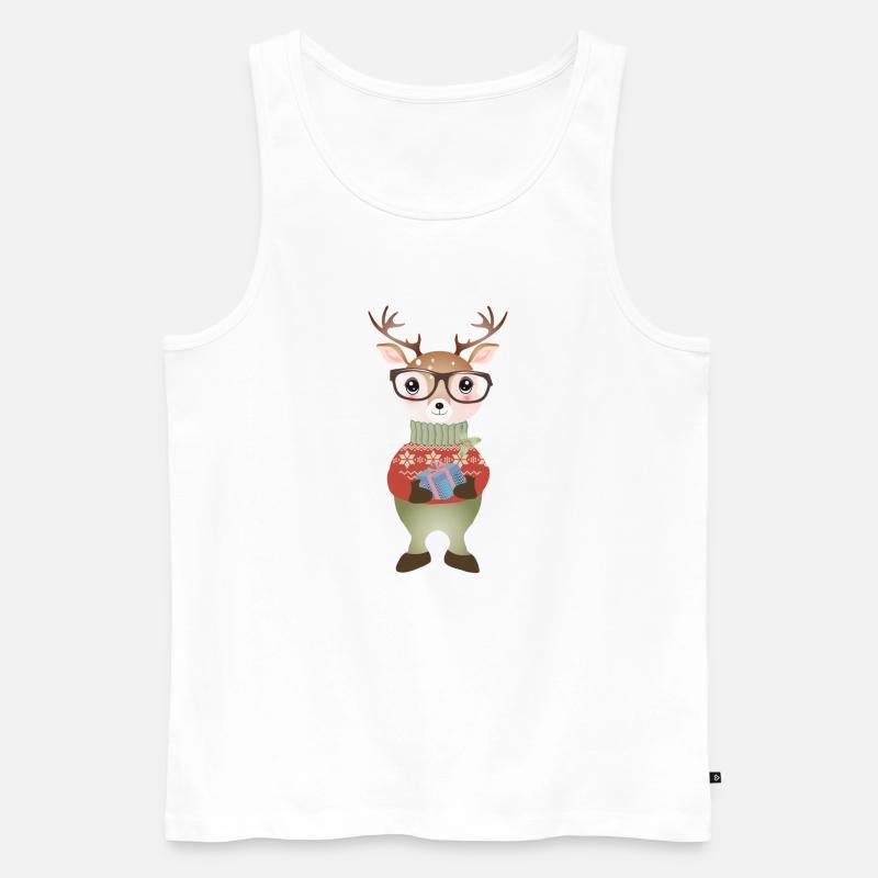 niedlicher Hirsch mit Weihnachtsgeschenk & Brille - Männer Premium Bio Tank Top - Weiß