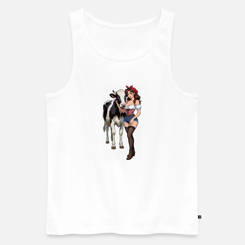 Pinup-Bauernfrau mit Kuh - Männer Premium Bio Tank Top - Weiß