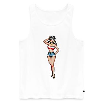 Fille Pin-Up Classique au tatouage - Débardeur bio Premium Homme - blanc - Devant - AI Model Male 178 light (178cm)
