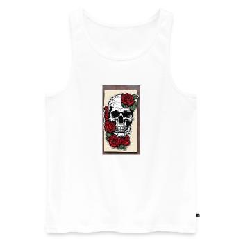 Crâne avec des roses - Débardeur bio Premium Homme - blanc - Devant - Michal (187cm)