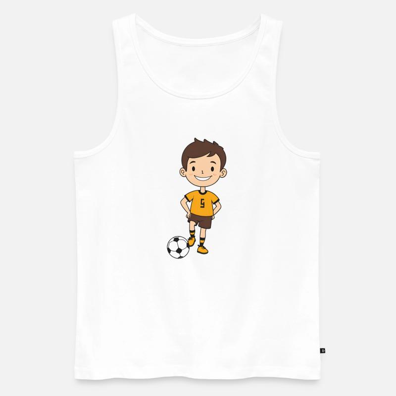 Kicker Junge im Orangen Trikot - Männer Premium Bio Tank Top - Weiß